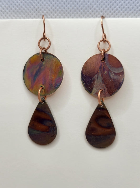 Flame Colored Double Copper Earrings