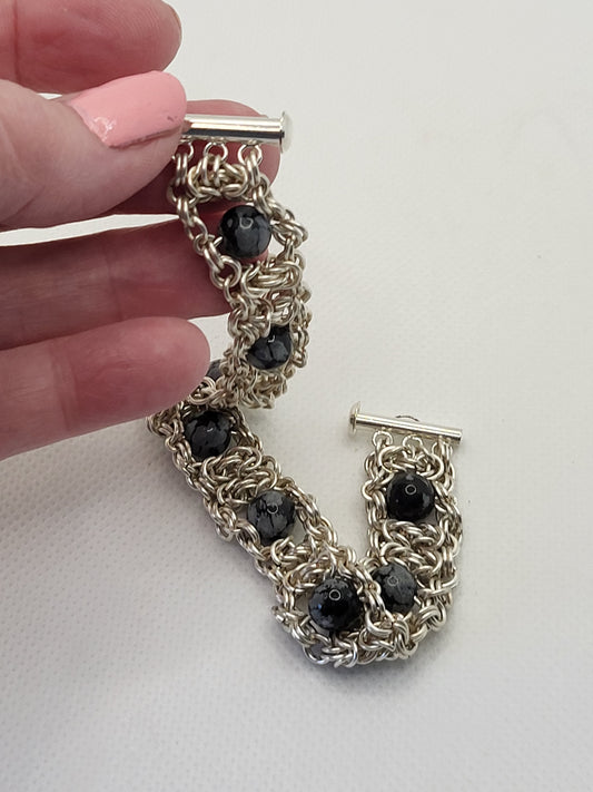 1/2 Inch Chain Mail Bracelet with Grey Beads