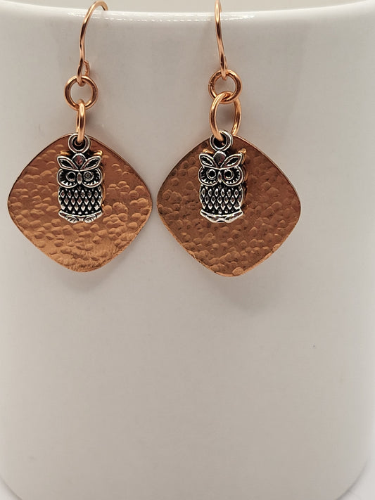 Hammered Copper Earrings with Owls
