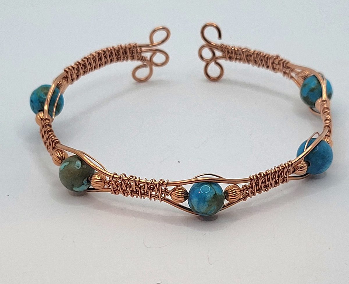 Narrow Copper Bracelet with Blue Jasper Beads