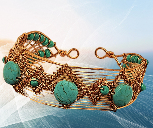 One Inch wide Copper Cuff with Howlite beads