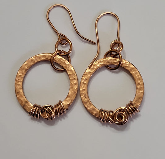 Hammered Copper Washer Earrings