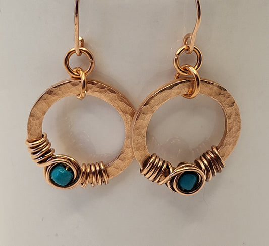 Copper Washer Earrings with Blue Jasper Beads