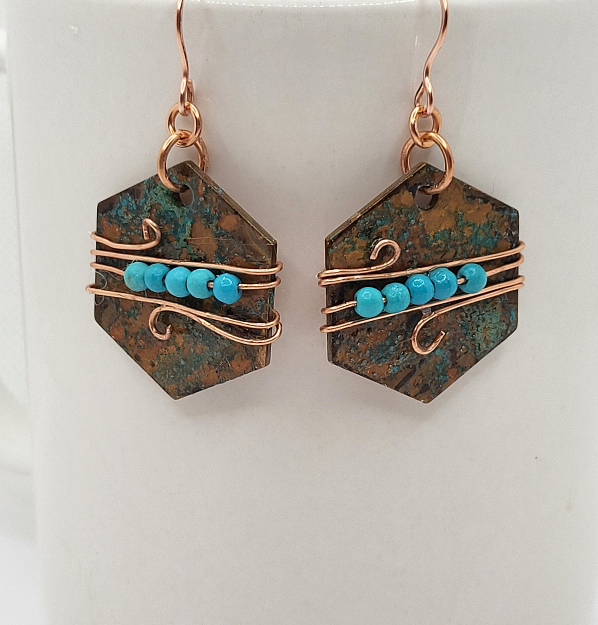 Copper Earrings with wire accents