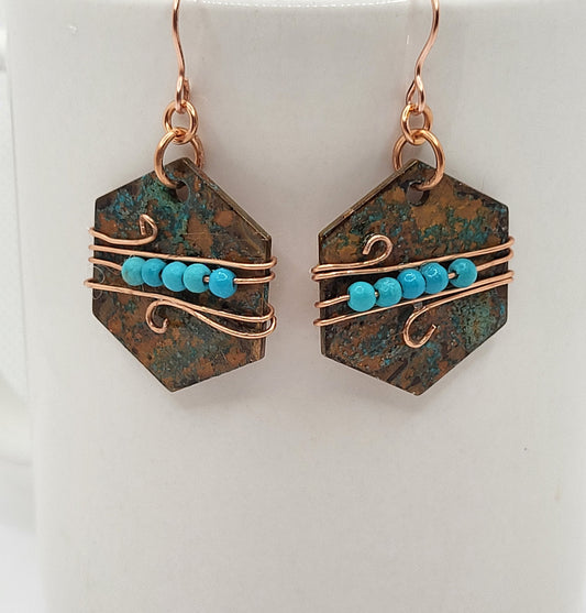 Copper Earrings with wire accents