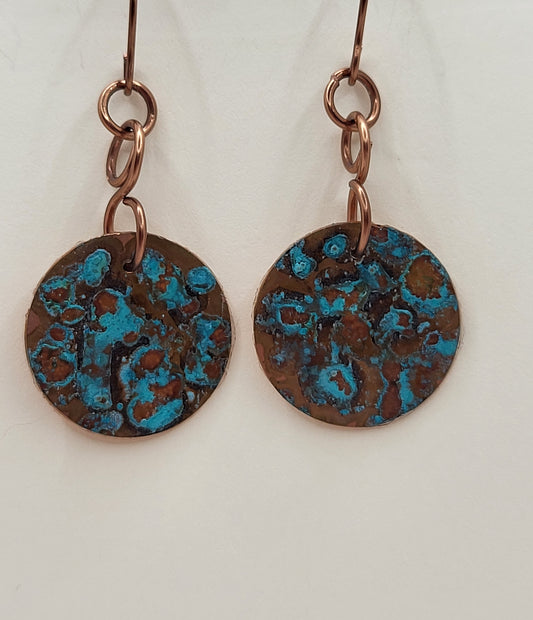 Round Copper Earrings With Patina
