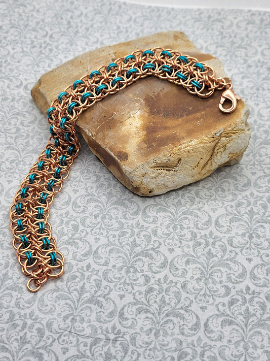 Copper & Blue Chain Mail Bracelet