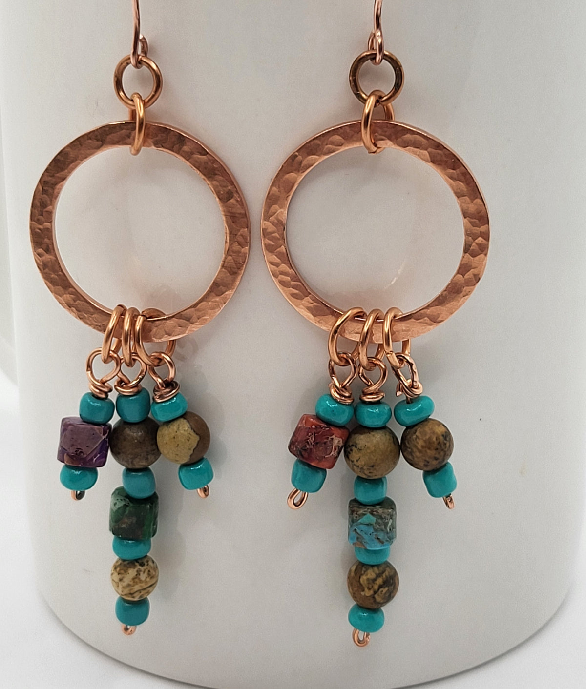 Copper Washer Copper Earrings with Beads