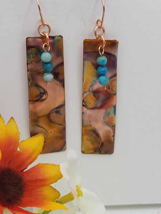 Long Rectangular Copper Earrings