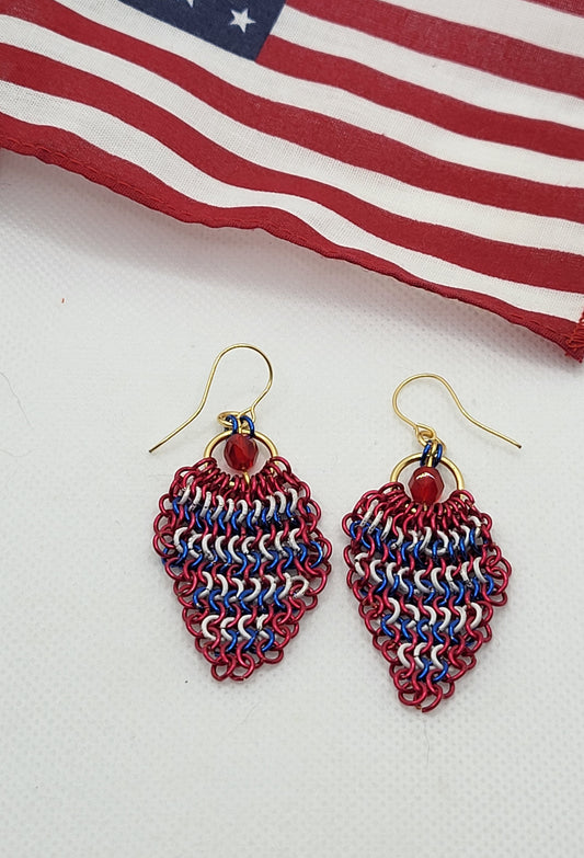4th of July chain mail earrings