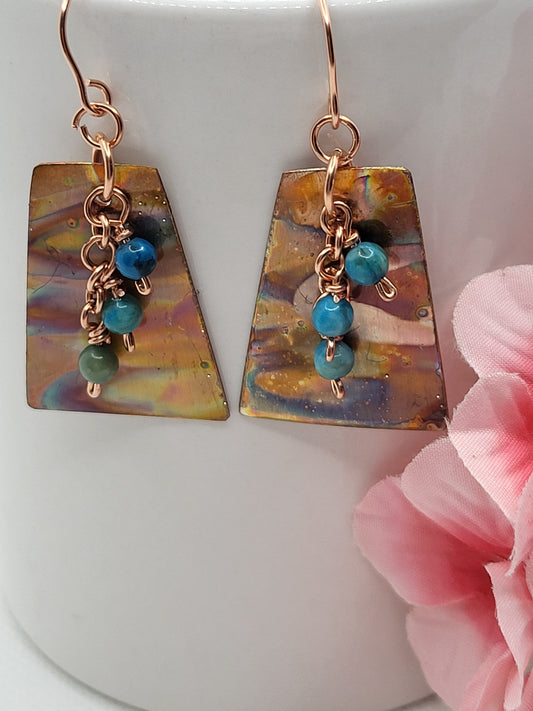 Flame Painted Earrings with blue beads
