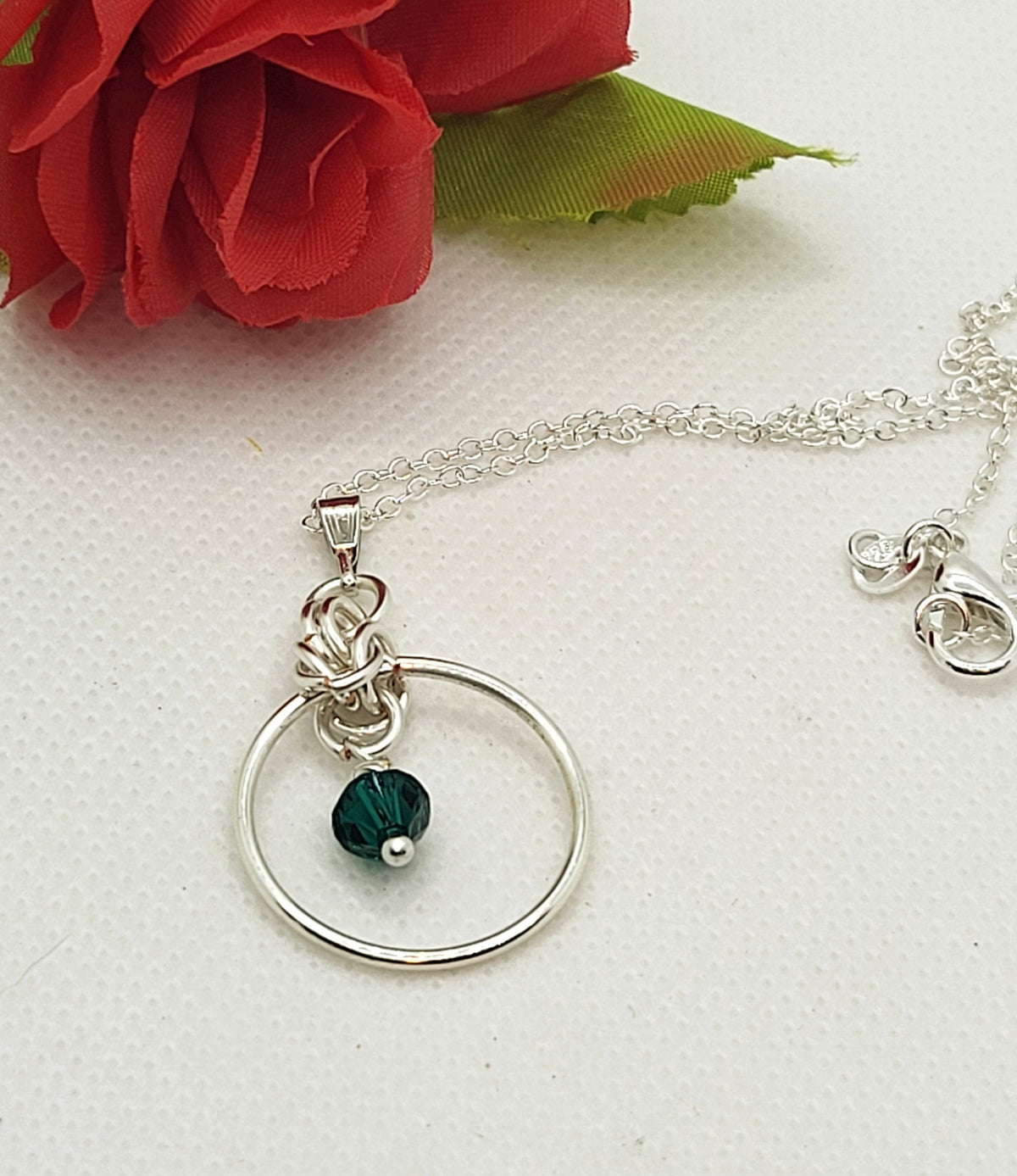 Sterling silver birthstone hoop necklace