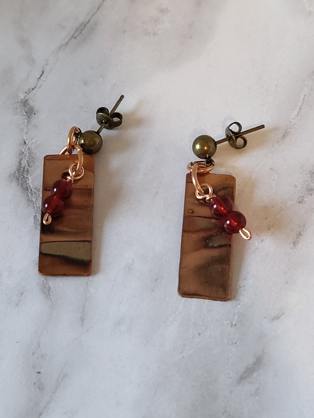 Rectangle Flame Colored Copper Earrings with Posts