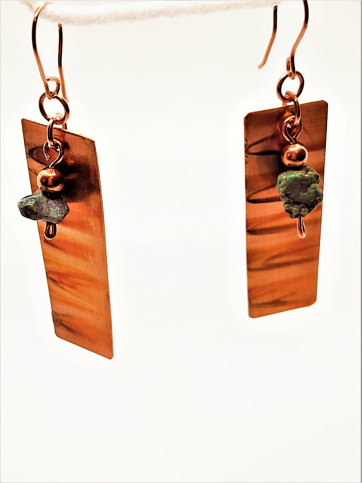 Flame painted rectangle copper earrings