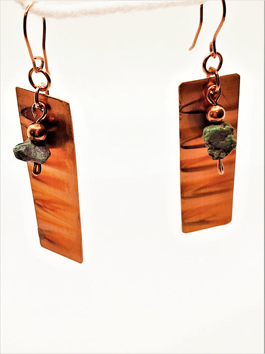 Flame painted rectangle copper earrings