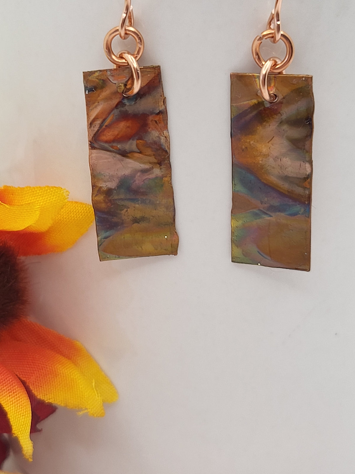 Handcrafted Flame-Painted Rectangle Copper Earrings