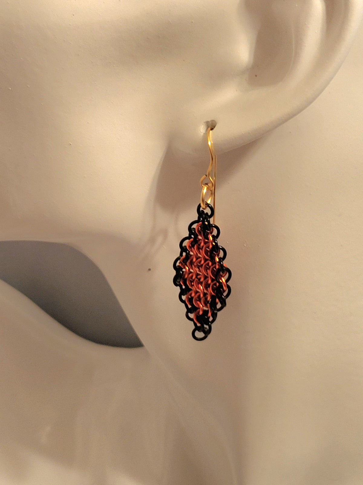 Orange and Black chain mail earrings