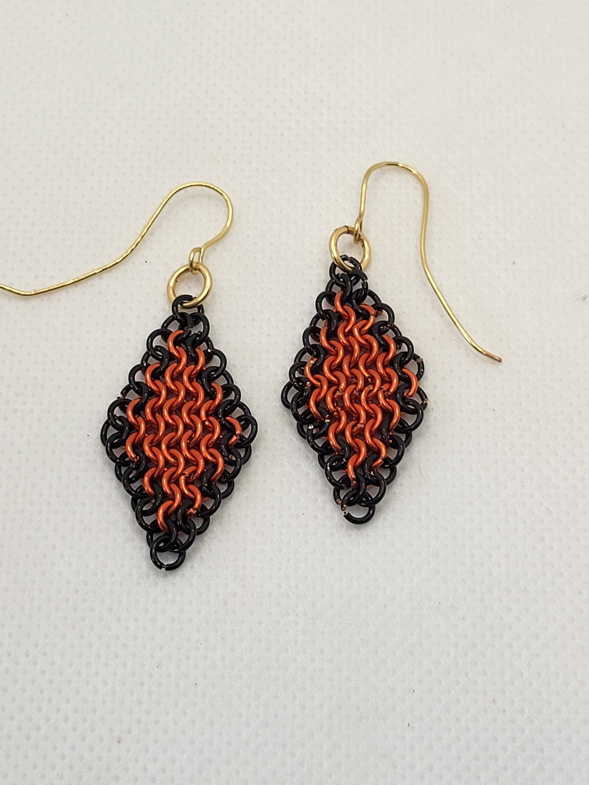 Orange and Black chain mail earrings