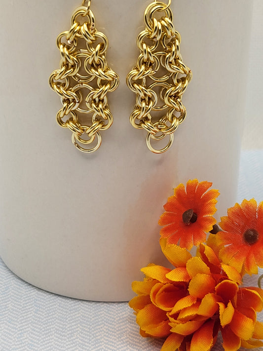Gold Tone Chain Mail Earrings with French Hooks or Posts