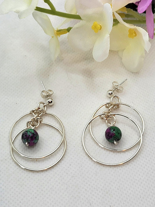 Two hoop silver and Jasper earrings