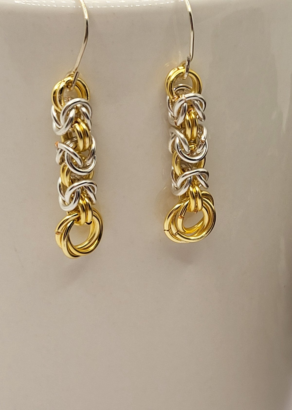 Silver and gold chain mail earrings