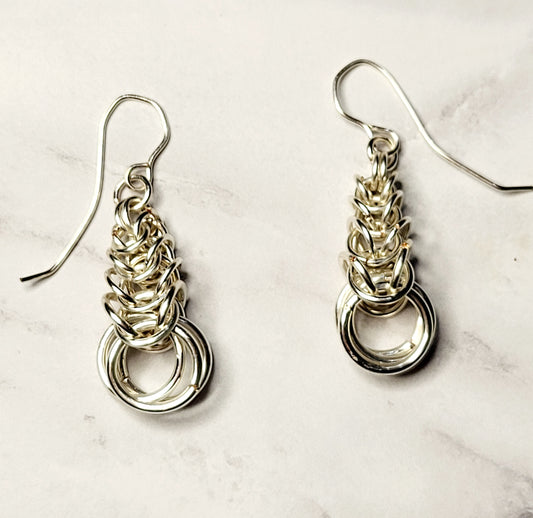 Silver chain mail earrings