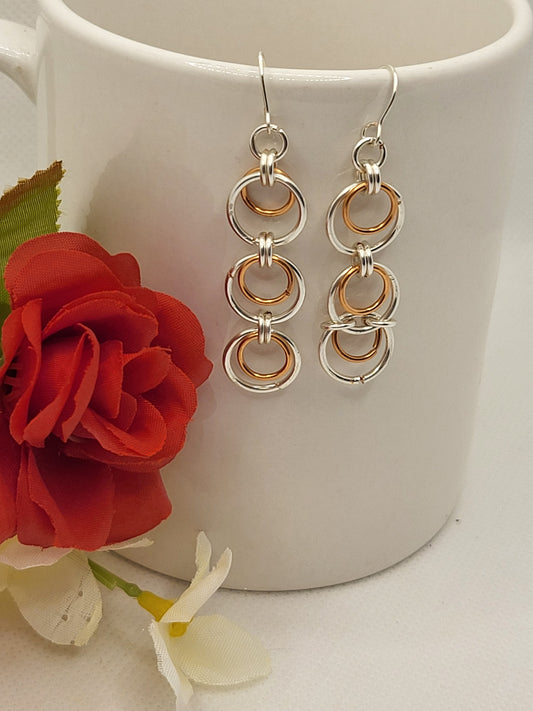 Silver and copper triple hoop earrings