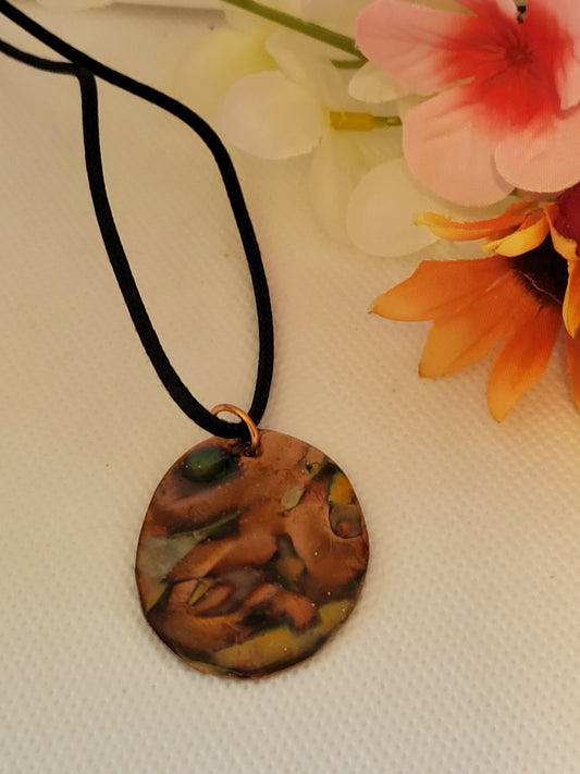 Flame painted copper pendant