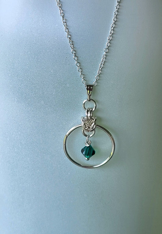 Sterling silver birthstone hoop necklace