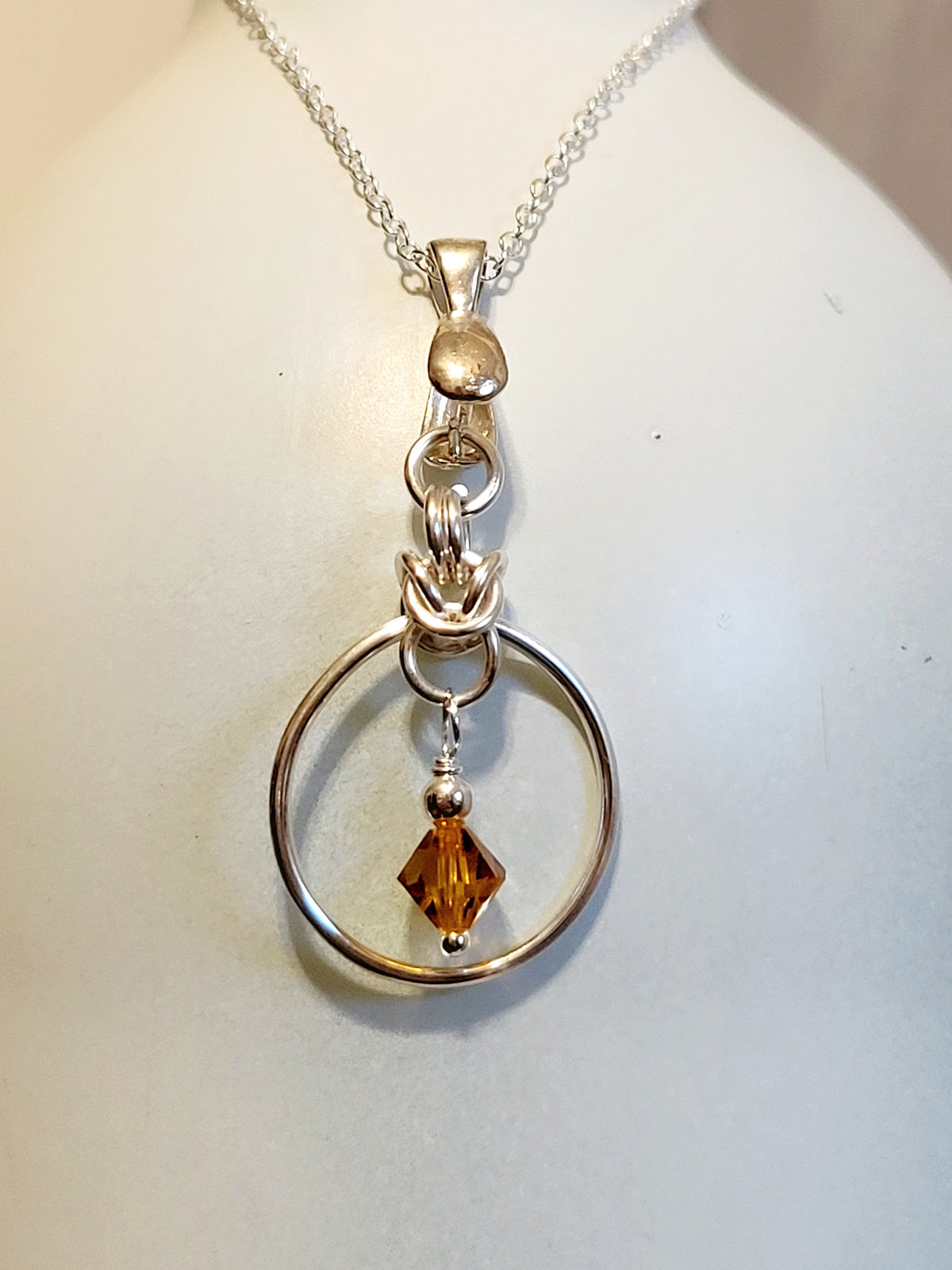 Sterling silver birthstone hoop necklace