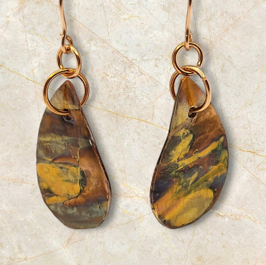 Flame painted copper earrings