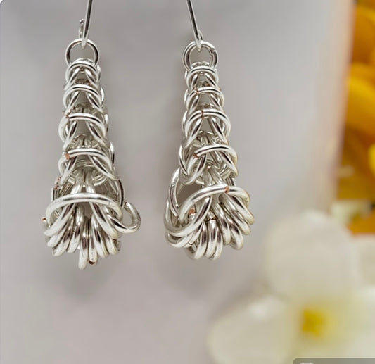 Silver chain mail earrings
