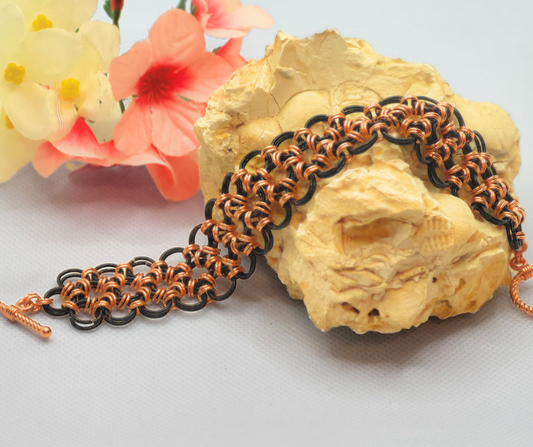 Black and copper chain mail bracelet