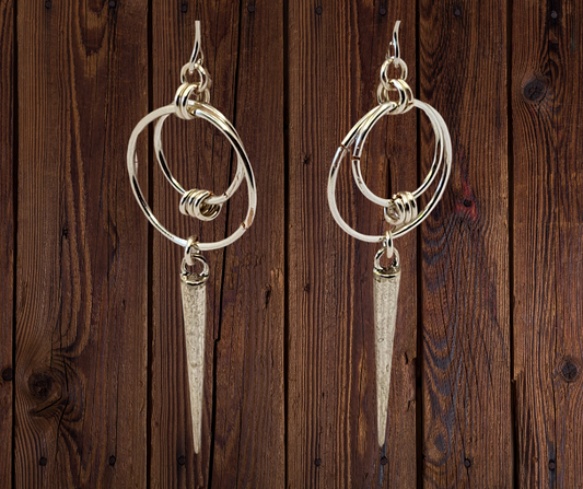Silver Tone Double Hoop Earrings with Spike