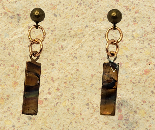 Small Rectangle Flame Colored Copper Earrings