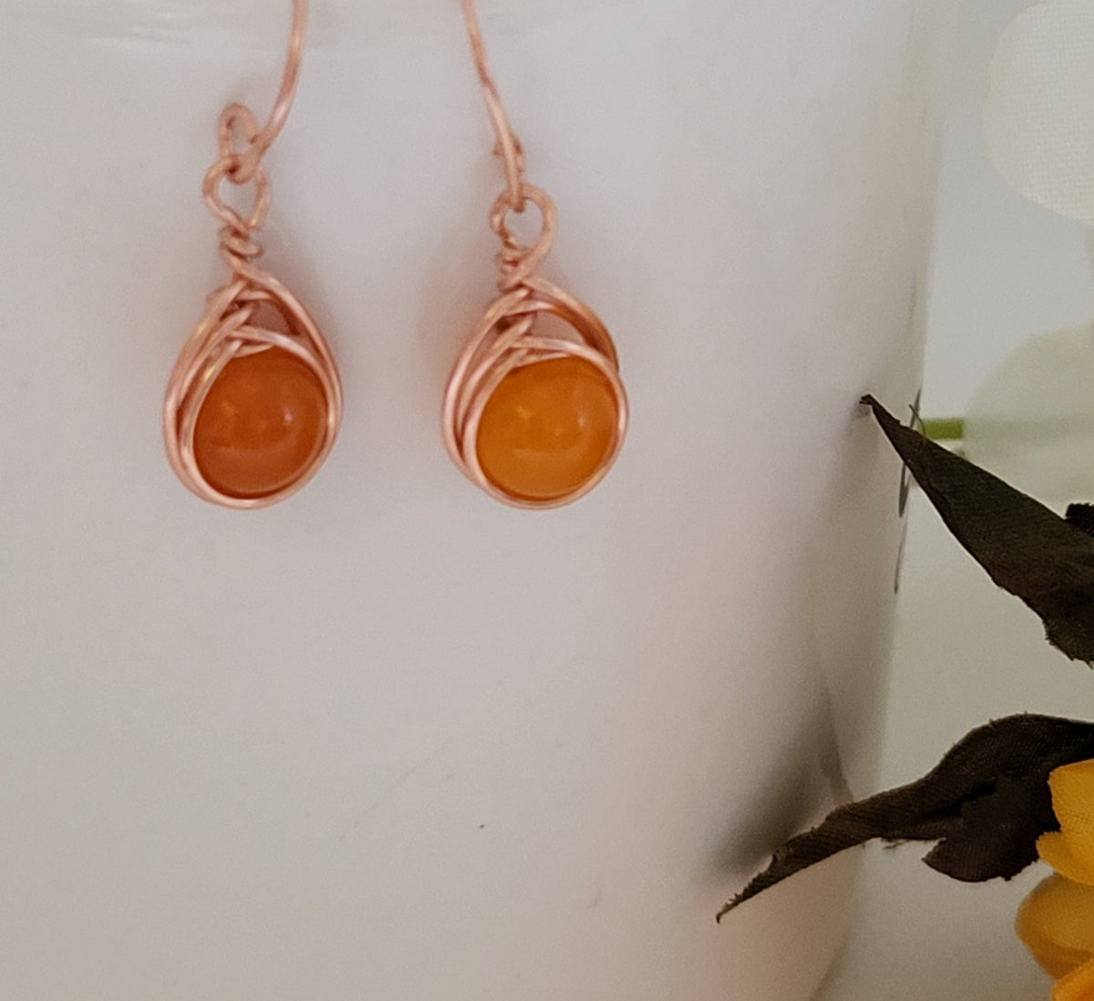Herringbone weave copper earrings