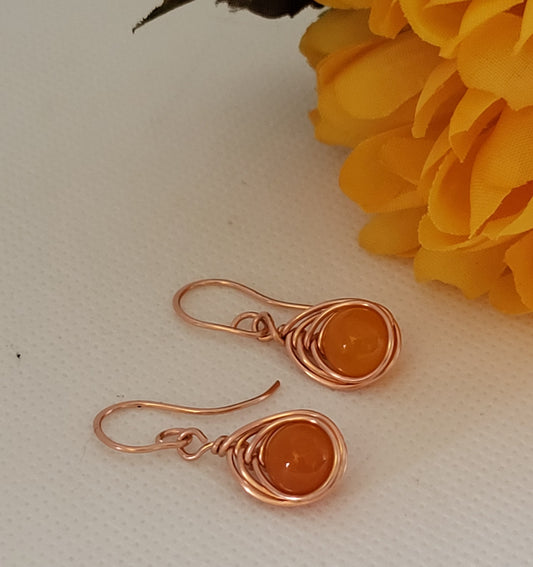 Herringbone weave copper earrings